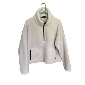 J Crew Ivory Crop Half Zip Polartec Fleece Pullover Sweater Large‎